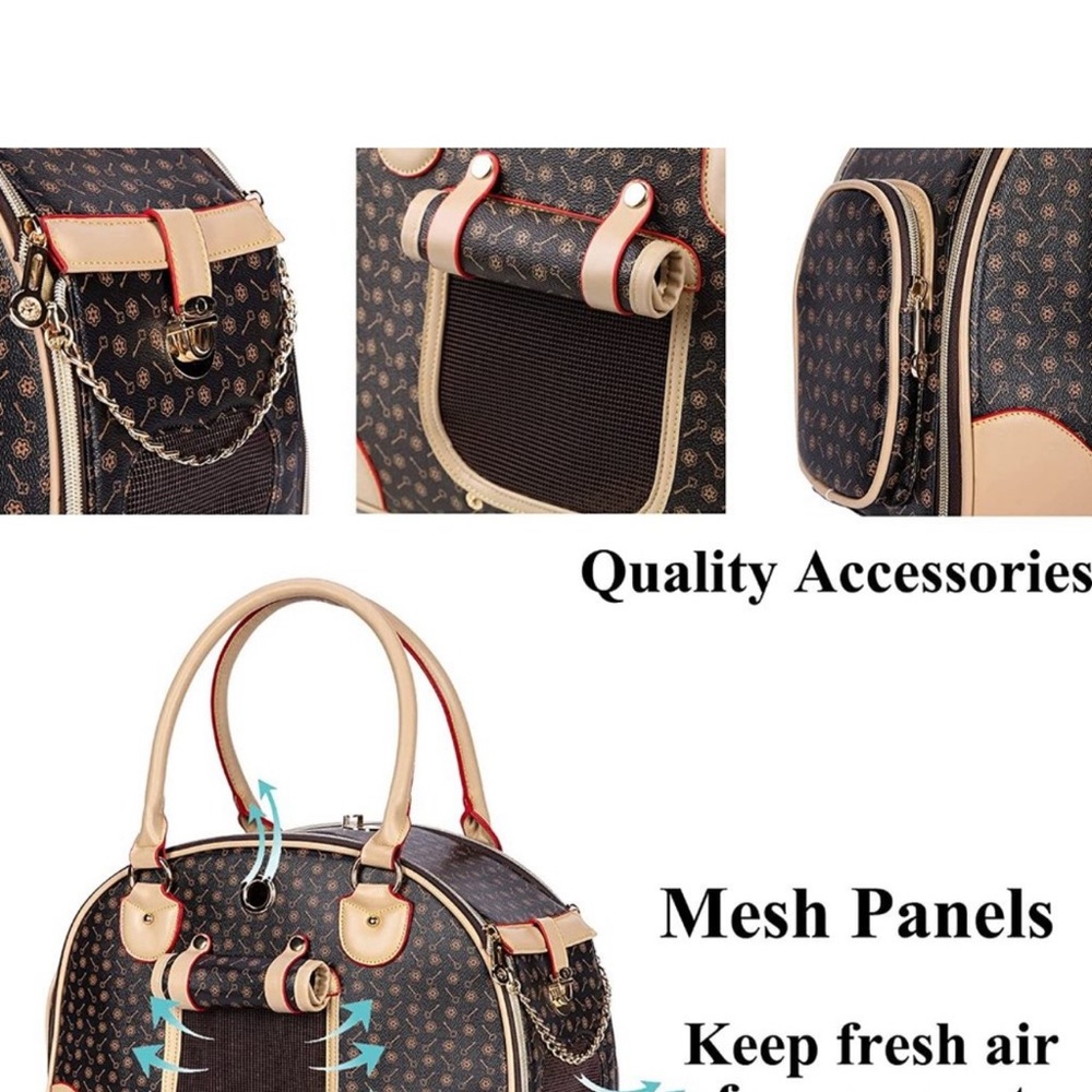 Beige & Brown Stylish Pet Carrier Tote - Picture 9 of 12